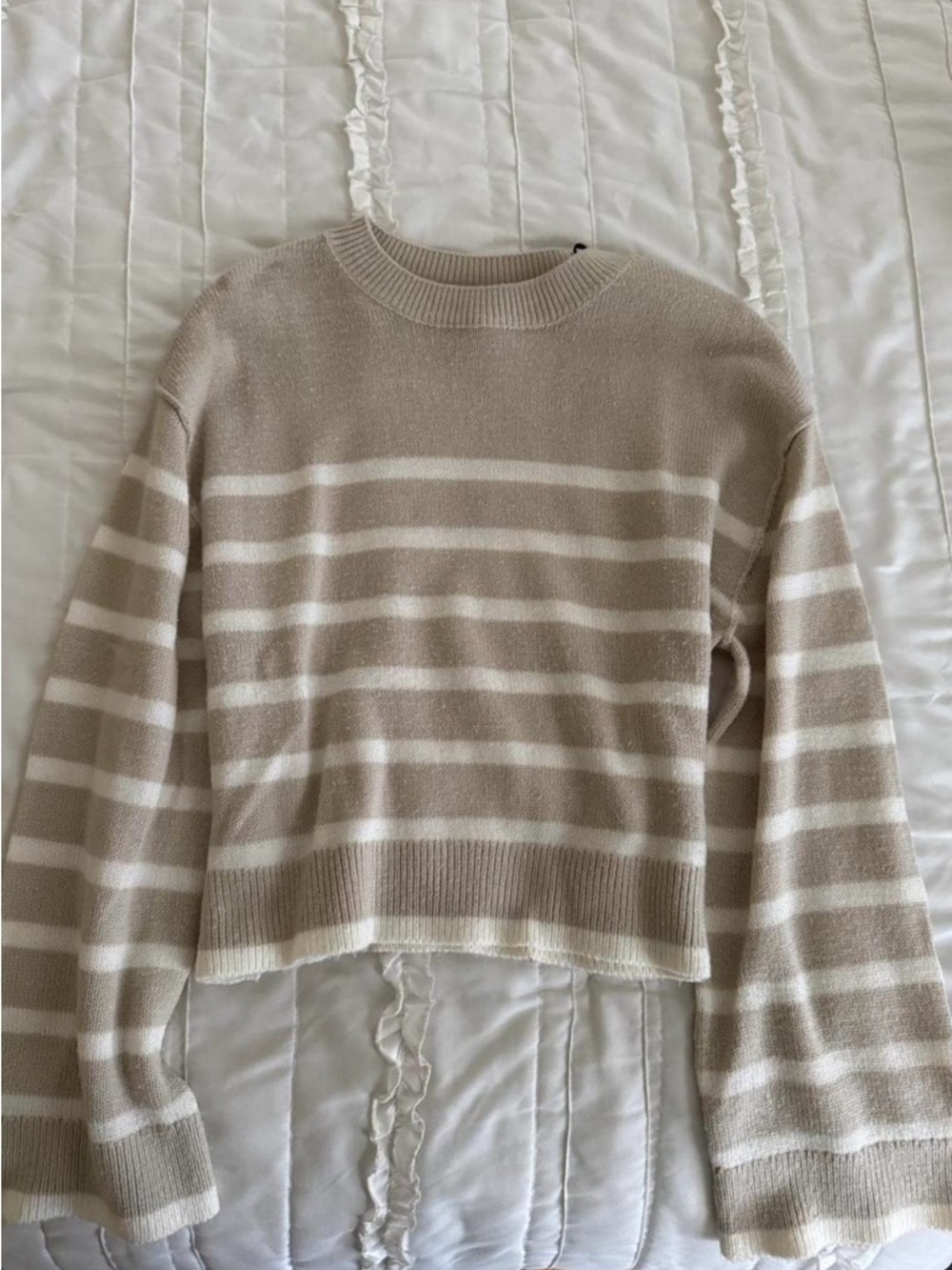 H&M Beige & White Striped Crewneck Sweater